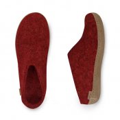 Felted slipper with leather sole - Red