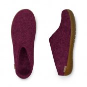 Felted slipper with rubber sole - Cranberry