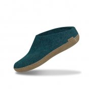 Felted slipper with leather sole - Petrol
