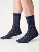 Geo Star Bamboo Crew Socks - Navy Blue