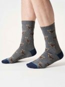 Woodland Stag Organic Cotton Crew Socks - Dark Grey Marl