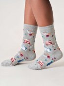 Tea And Cake Bamboo Crew Socks - Grey Marl