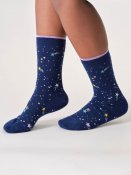 Stars & Moons Bamboo Crew Socks - Midnight Blue Stars