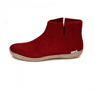 Felted Boot with leather sole - red