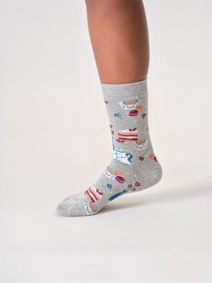 Tea And Cake Bamboo Crew Socks - Grey Marl