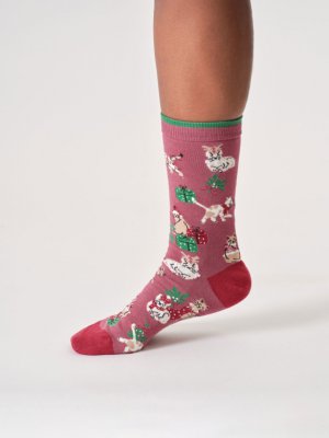 Christmas Pet Organic Cotton Crew Socks - Deep Rose Pink