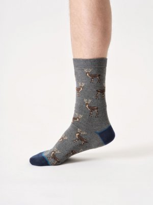 Woodland Stag Organic Cotton Crew Socks - Dark Grey Marl