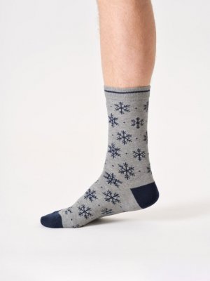 Snowflake Organic Cotton Crew Socks - Grey marl