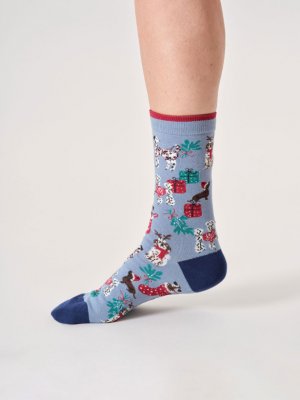 Christmas Pet Organic Cotton Crew Socks - Stone Blue