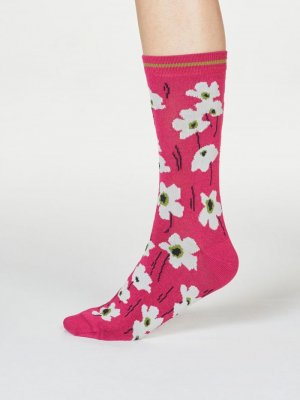 Peggie Floral Bamboo Socks - Magenta Pink