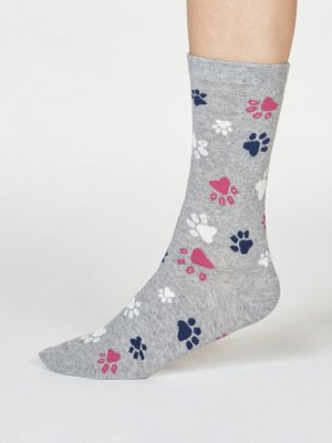 Elsa GOTS Organic Cotton Paw Print Socks - Grey Marle